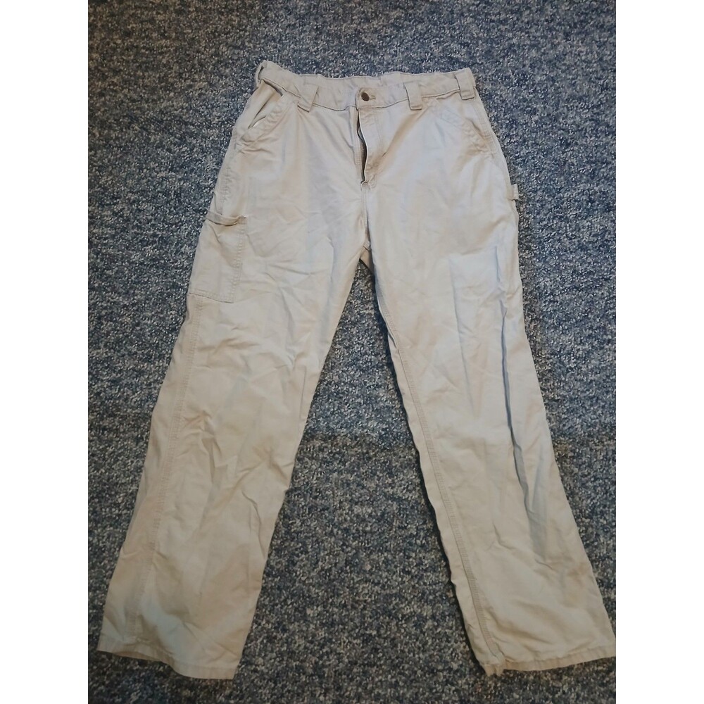 Carhartt Pants Mens 34x32 Beige Relaxed Fit Canvas Carpenter Workwear Pockets